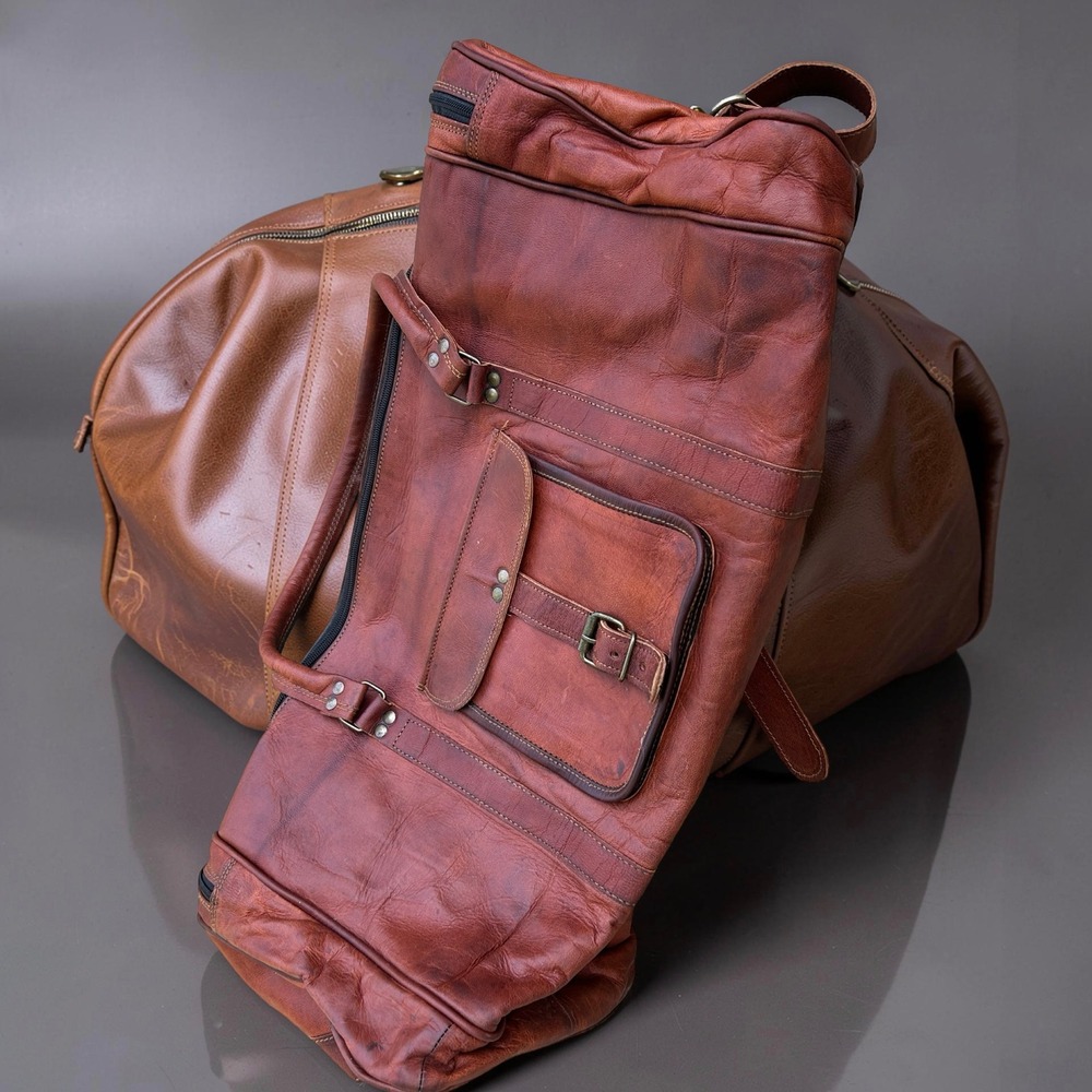 Komal's Passion Leather Duffel Bag Unisex Large Brown Good Rugged Travel Bag